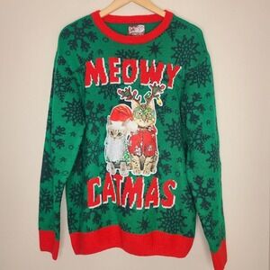 Party Sweater Meowy Catmas Christmas Party Holiday Novelty‎ Sweater Unisex Sz XL